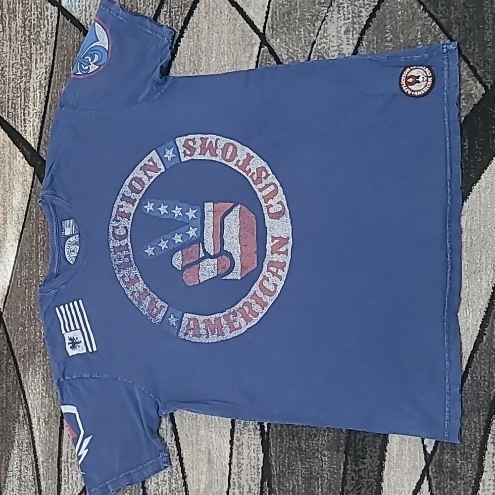AFFLICTION AMERICAN CUSTOMS LIVE FAST RAW-EDGE AMERICAN FLAG LAVA WASH TEE-SHIRT